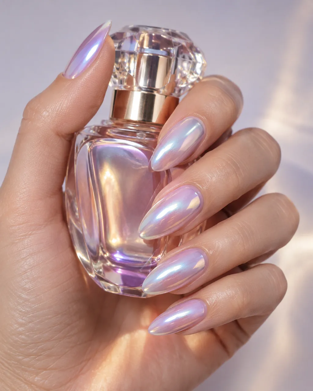 Pérola cromada — Esmaltação em gel · Amendoada